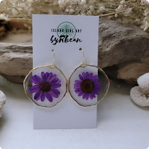 Island Girl Art - Pressed Flower Earrings - Purple Daisy 2