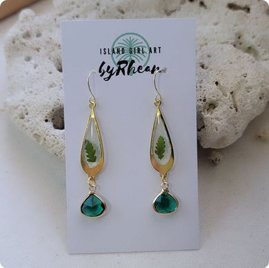 Island Girl Art - Pressed Flower Earrings - Verde Glass, Jewelry, Island Girl Art by Rhean, Atrium 916 - Sacramento.Shop