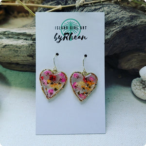 Island Girl Art - Pressed Flower Earrings - Rainbow Heart