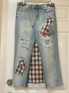 Maggie Devos-Boho Skirt-Gingham patches-Size 8, Fashion, Maggie Devos, Atrium 916 - Sacramento.Shop
