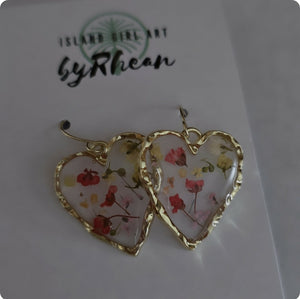 Island Girl Art - Pressed Flower Earrings - Rainbow Heart