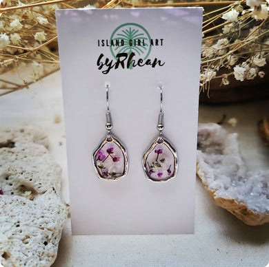 Island Girl Art - Pressed Flower Earrings - White and Rose Silver, Jewelry, Island Girl Art by Rhean, Atrium 916 - Sacramento.Shop