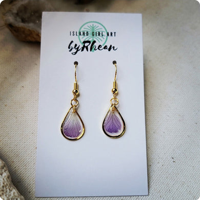 Island Girl Art - Pressed Flower Earrings - Lavender Teardrop, Jewelry, Island Girl Art by Rhean, Atrium 916 - Sacramento.Shop