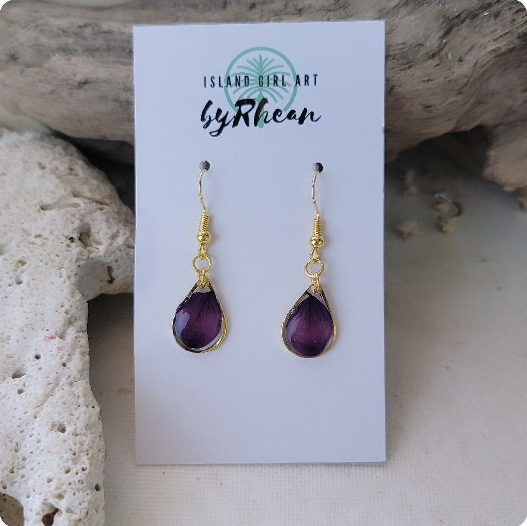 Island Girl Art - Pressed Flower Earrings - Purple, Jewelry, Island Girl Art by Rhean, Atrium 916 - Sacramento.Shop