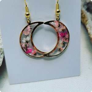 Island Girl Art - Pressed Flower Earrings - Rose Moon, Jewelry, Island Girl Art by Rhean, Atrium 916 - Sacramento.Shop