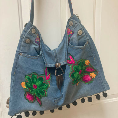 Maggie Devos - Large Boho bag/tote - Green & Pink Flower Power, Fashion, Maggie Devos, Atrium 916 - Sacramento.Shop