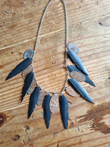 Joyce Pierce - Inner Tube Feather Necklace With Pressed Pennies, Jewelry, Joyce Pierce, Atrium 916 - Sacramento.Shop