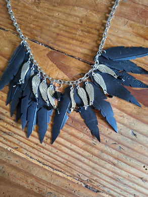 Joyce Pierce - Inner Tube Feather Necklace Black Swavorski Crystals and wings, Jewelry, Joyce Pierce, Atrium 916 - Sacramento.Shop