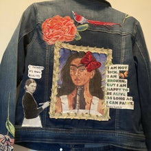 Load image into Gallery viewer, Maggie Devos- Upcycled Denim blue &quot;broken Frida&quot; jacket-Size L, Fashion, Maggie Devos, Atrium 916 - Sacramento.Shop
