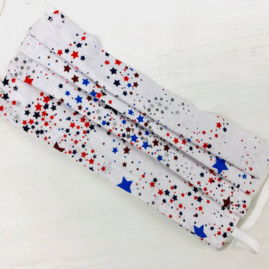 Jean Stone - Red, Blue & Silver Stars Pleated Mask - Sacramento . Shop