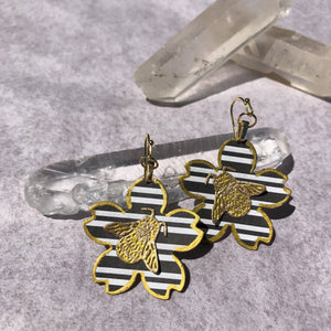 Susan Twining Creations - Black and White Striped Earrings with Gold Bees, Jewelry, Susan Twining Creations, Sacramento . Shop