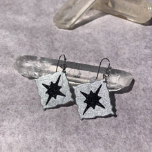 Load image into Gallery viewer, Susan Twining Creations - Silver Tilted Square Earrings with Sparkly Black Northern Star, Jewelry, Susan Twining Creations, Sacramento . Shop
