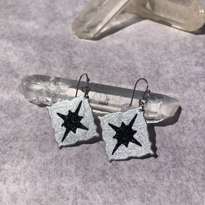 Susan Twining Creations - Silver Tilted Square Earrings with Sparkly Black Northern Star, Jewelry, Susan Twining Creations, Sacramento . Shop