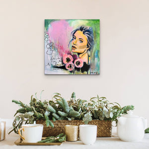 Edda Davila - Captivating Roses- Female yellow green and pink portrait "12x12", Wall Art, Edda Davila, Atrium 916 - Sacramento.Shop