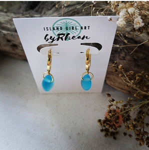 Island Girl Art - Sea Glass Earrings - 14K Gold Aqua, Jewelry, Island Girl Art by Rhean, Atrium 916 - Sacramento.Shop