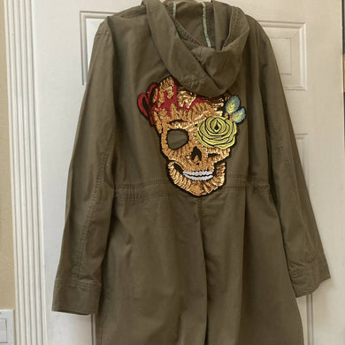 Maggie Devos - Khaki green long coat w/Skull-Size XL, Fashion, Maggie Devos, Atrium 916 - Sacramento.Shop