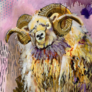 Edda Davila - Icelandic sheep yellow Painting 22”x30”, Wall Art, Edda Davila, Sacramento . Shop