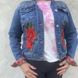 Maggie Devos-Upcycled Denim Jacket Skull & Butterflies-Size S/M, Fashion, Maggie Devos, Atrium 916 - Sacramento.Shop