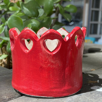 Lorna M Designs - Red Jar With Hearts, Ceramics, Atrium 916, Atrium 916 - Sacramento.Shop