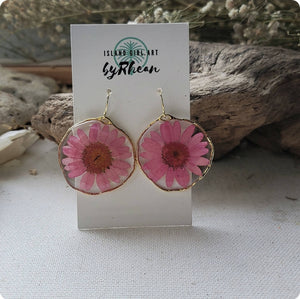 Island Girl Art - Pressed Flower Earrings - Pink Daisy, Jewelry, Island Girl Art by Rhean, Atrium 916 - Sacramento.Shop