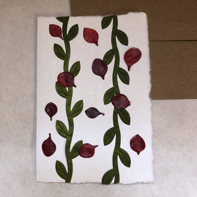 Susan Twining Creations - Red petal and green silk vine Greeting Card - 3 1/2 x 5