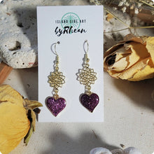 Load image into Gallery viewer, Island Girl Art - Pressed Flower Earrings - Pink Heart, Jewelry, Island Girl Art by Rhean, Atrium 916 - Sacramento.Shop
