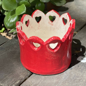 Lorna M Designs - Red Jar With Hearts, Ceramics, Atrium 916, Atrium 916 - Sacramento.Shop