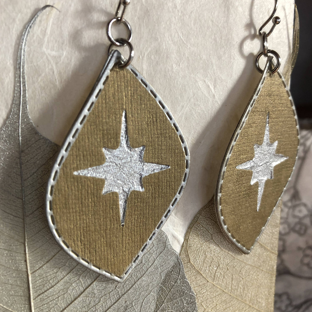 Susan Twining Creations - Silver Northern Stars on Brass Colored Drop Earrings, Jewelry, Susan Twining Creations, Sacramento . Shop