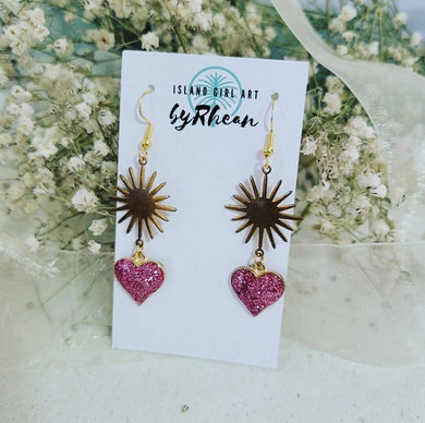 Island Girl Art - Pressed Flower Earrings- Pink Heart, Jewelry, Island Girl Art by Rhean, Atrium 916 - Sacramento.Shop