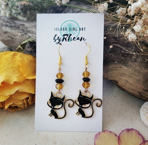 Island Girl Art - Bead Earrings- Black Cat Dangle, Jewelry, Island Girl Art by Rhean, Atrium 916 - Sacramento.Shop