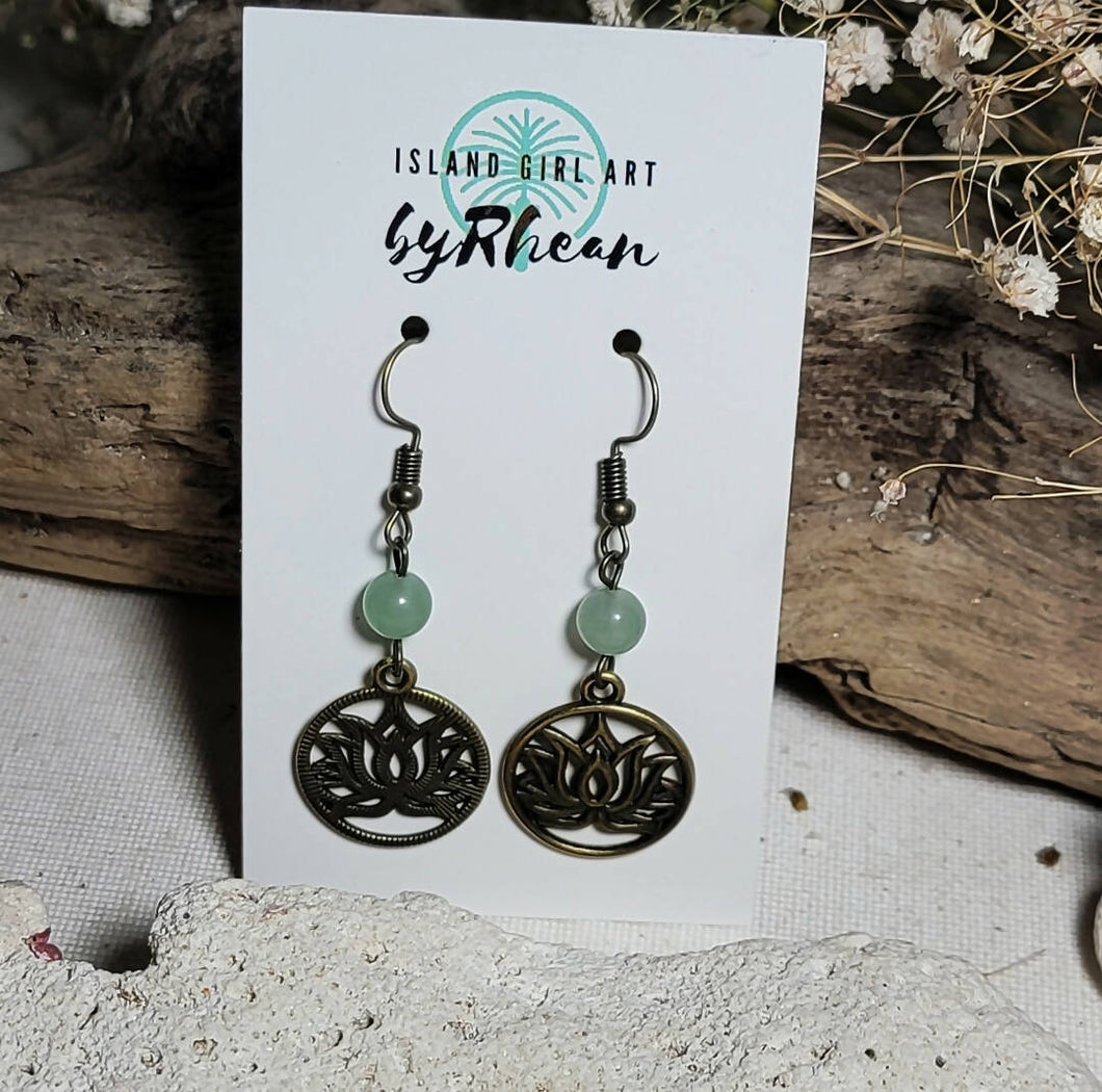 Island Girl Art - Natural Stone Earrings- Aventurine Lotus, Jewelry, Island Girl Art by Rhean, Atrium 916 - Sacramento.Shop