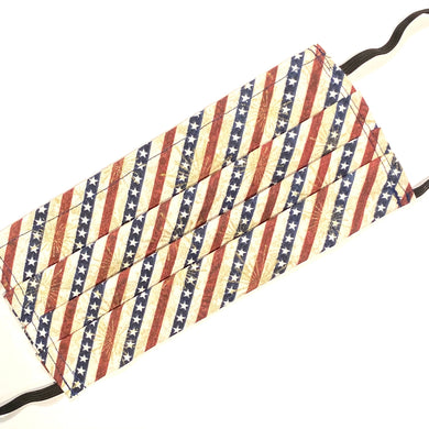 Jean Stone - Stars and Stripes Pleated Mask, Elastic Ear-loops - Sacramento . Shop