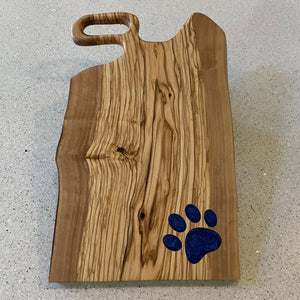 WCS Designs - Olive Wood Charcuterie Board with Blue Paw inlay, Kitchen & Dishware, WCS Designs, Atrium 916 - Sacramento.Shop