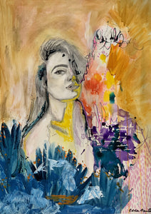 Edda Davila - Woman with orange, purple and yellow painting 22”x30”, Wall Art, Edda Davila, Sacramento . Shop