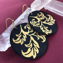 Load image into Gallery viewer, Susan Twining Creations - Gold Swirling Leaves on Black Discs, Jewelry, Susan Twining Creations, Sacramento . Shop
