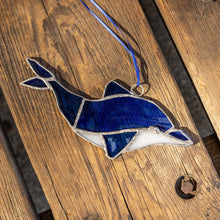 Load image into Gallery viewer, Sebridges Gallery - Dolphin Blue and White Stained Glass - Sacramento . Shop

