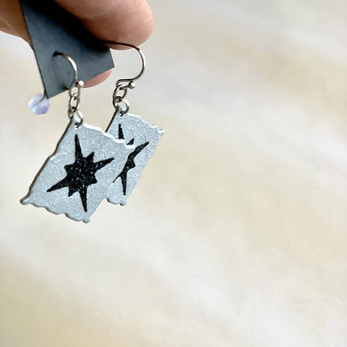 Susan Twining Creations - Silver Tilted Square Earrings with Sparkly Black Northern Star, Jewelry, Susan Twining Creations, Sacramento . Shop