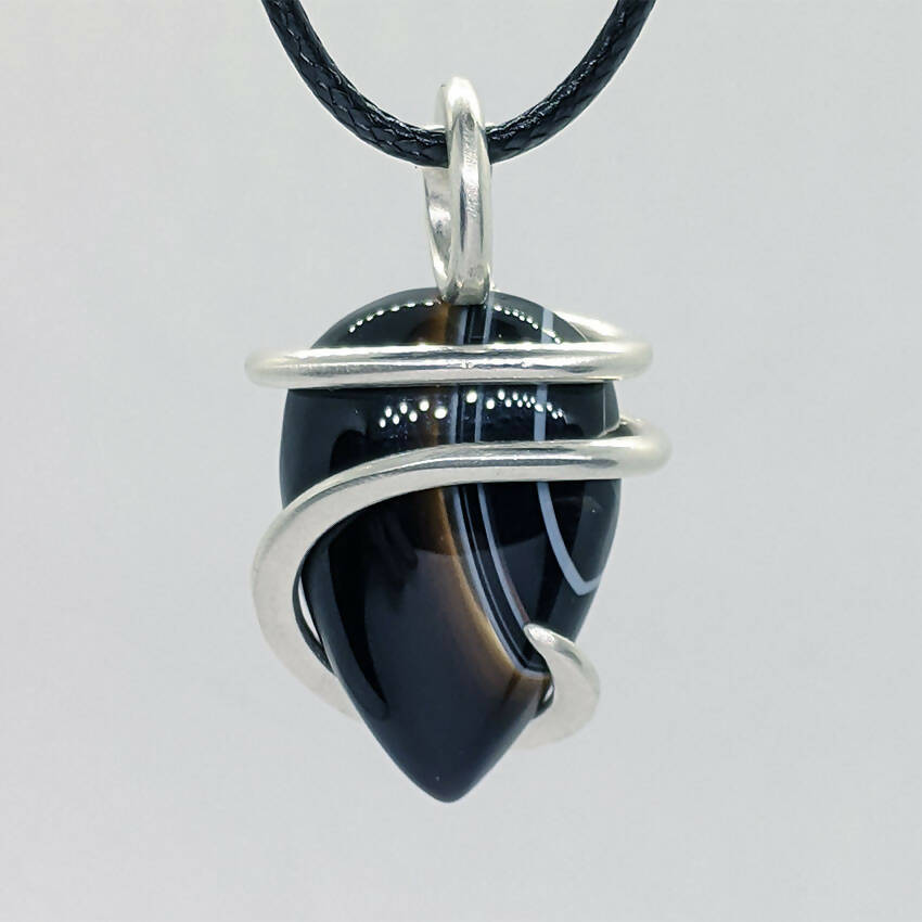 Arcane Moon - Sterling Silver Wrapped Banded Agate Pendant, Jewelry, Arcane Moon, Atrium 916 - Sacramento.Shop