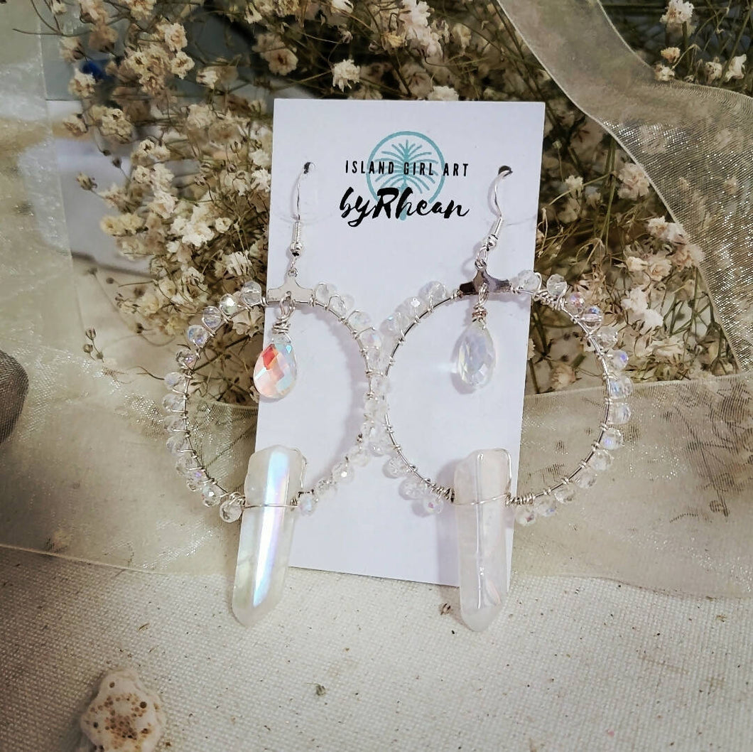 Island Girl Art - Natural Stone Earrings- Crystal quartzHoop, Jewelry, Island Girl Art by Rhean, Atrium 916 - Sacramento.Shop