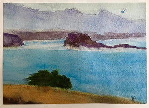 Allison S - Pacific Ocean - Recycled Original Watercolor Art Note Cards (2) 5"x7", Crafts, Allison Spreadborough, Sacramento . Shop