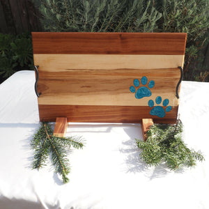 WCS Designs- Serving/Charcuterie board with blue paw epoxy inlay, Wood Working, WCS Designs, Atrium 916 - Sacramento.Shop