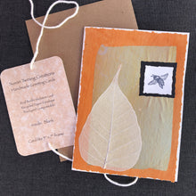 Load image into Gallery viewer, Susan Twining Creations - Handmade Greeting Card with Bodhi Leaf, Bee on Orange, Stationery, Susan Twining Creations, Sacramento . Shop
