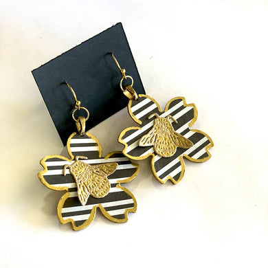 Susan Twining Creations - Black and White Striped Earrings with Gold Bees, Jewelry, Susan Twining Creations, Sacramento . Shop