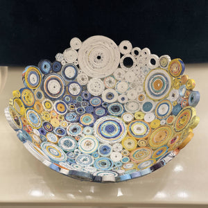 Paper Zen Designs - Large Blue / White / Yellow Bowl, Home Decor, Paper Zen Designs, Atrium 916 - Sacramento.Shop