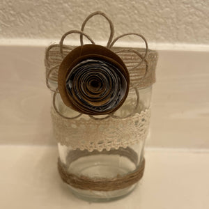 Paper Zen Designs - Glass Jar with Paper Flowers, Burlap, and Lace, Home Decor, Paper Zen Designs, Sacramento . Shop