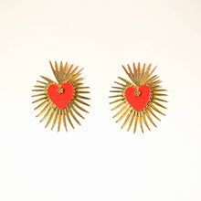 Load image into Gallery viewer, Maggie Devos - Red and Gold Flames Sacred Heart Earrings, Jewelry, Maggie Devos, Sacramento . Shop
