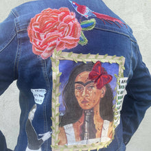 Load image into Gallery viewer, Maggie Devos- Upcycled Denim blue &quot;broken Frida&quot; jacket-Size L, Fashion, Maggie Devos, Atrium 916 - Sacramento.Shop
