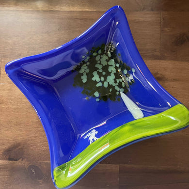 Shmak Creations - Blue Moose and Tree Fused Glass Dish, Home Decor, Shmak Creations, Atrium 916 - Sacramento.Shop