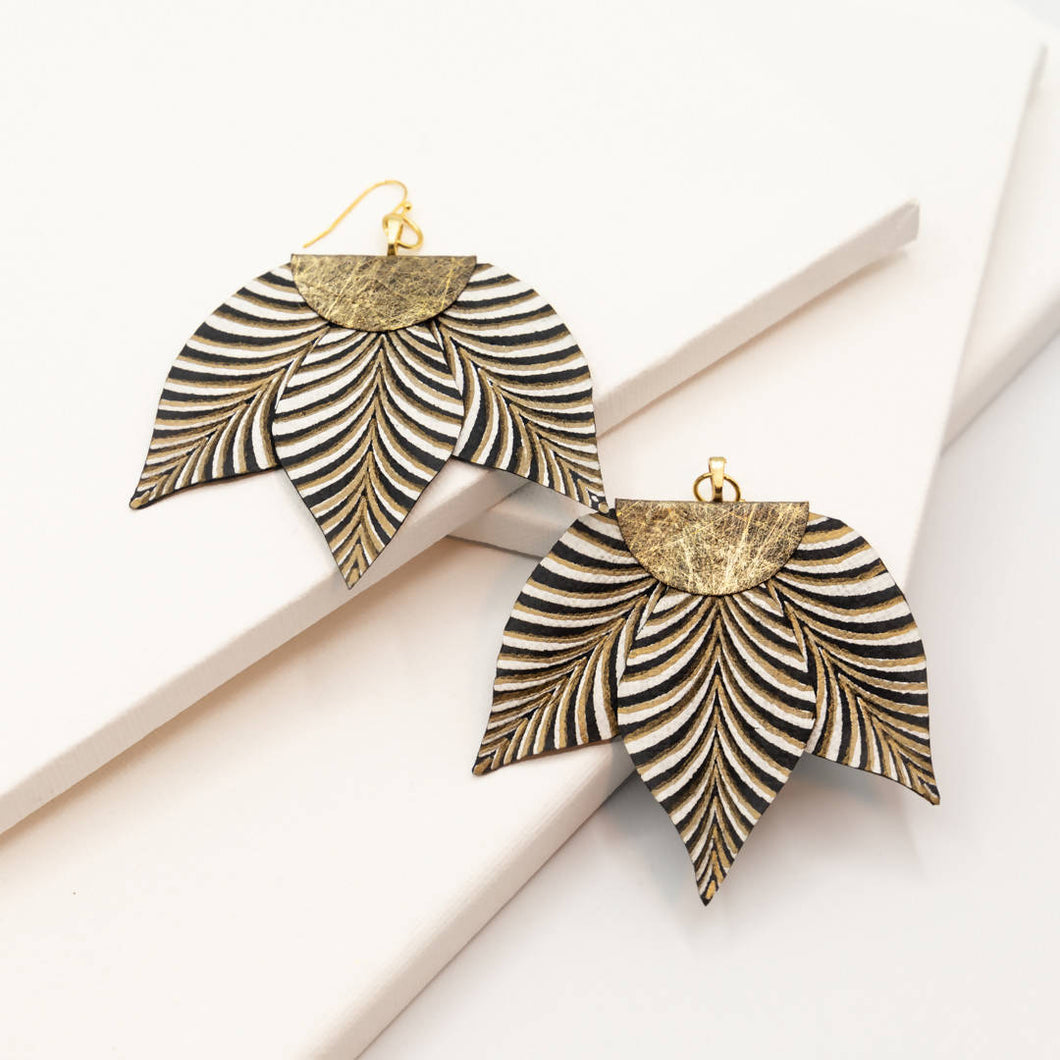 Susan Twining Creations - Zebra Striped Triple Leaf Earrings with Gold Accents, Jewelry, Susan Twining Creations, Sacramento . Shop