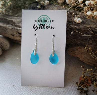 Island Girl Art - Sea Glass Earrings - White Gold Aqua, Jewelry, Island Girl Art by Rhean, Atrium 916 - Sacramento.Shop